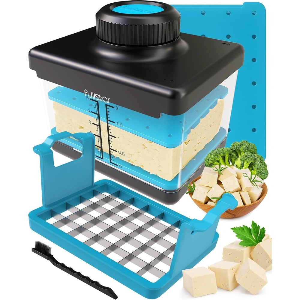 image:imageFullstar Tofu Press amp Cutter for Firm amp Silken Tofu  2 in 1 Press Box with Cutting Tool for Easy Slicing Pressing amp Storage of Extra Firm or Silken Tofu BlueBlue