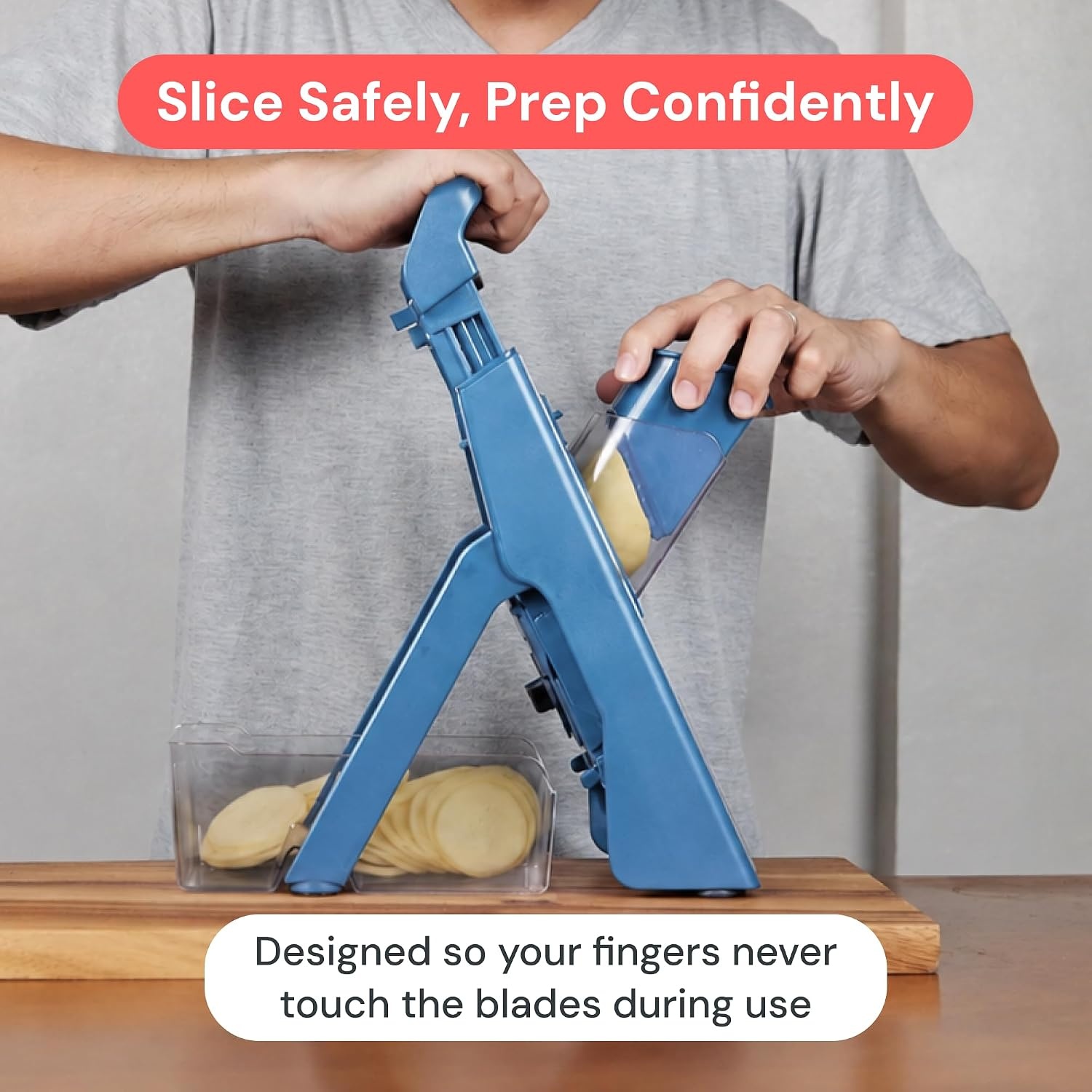image:imageFullstar Safer Mandoline Slicer for Kitchen Adjustable Veggie amp Food SlicerBlue